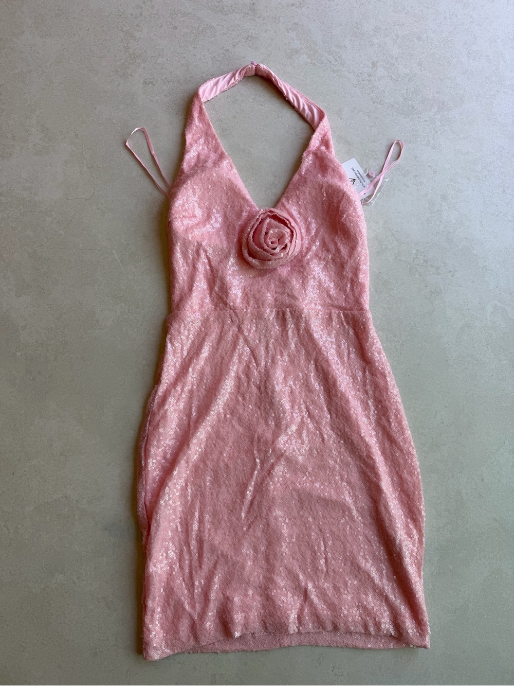 Windsor Pink Velvet Mini Dress with Rose Detail